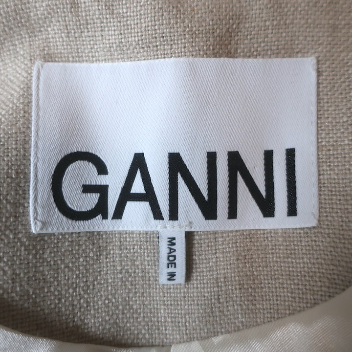 GANNI Oversized Linen Blazer Beige Size 32 One-Button Jacket