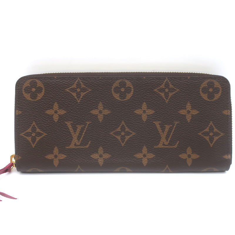 Louis Vuitton Clemence Wallet Brown Monogram Canvas &amp; Fuchsia Leather NEW