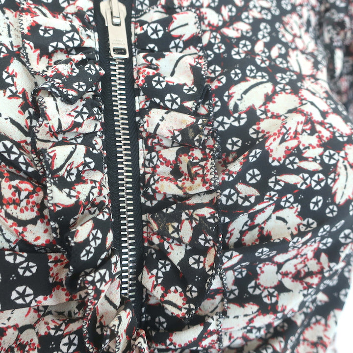 Isabel Marant Bali Ruched Zip-Front Blouse Black Printed Stretch Silk Size 40