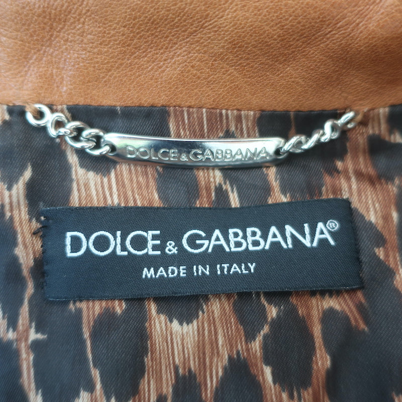 Dolce &amp; Gabbana Belted Leather Coat Brown Lambskin Size 42