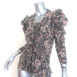 Isabel Marant Bali Ruched Zip-Front Blouse Black Printed Stretch Silk Size 40