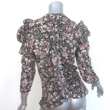 Isabel Marant Bali Ruched Zip-Front Blouse Black Printed Stretch Silk Size 40