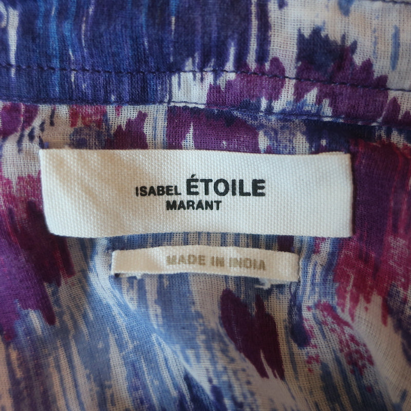 Isabel Marant Etoile Mazea Mini Dress Purple Printed Cotton Size 38