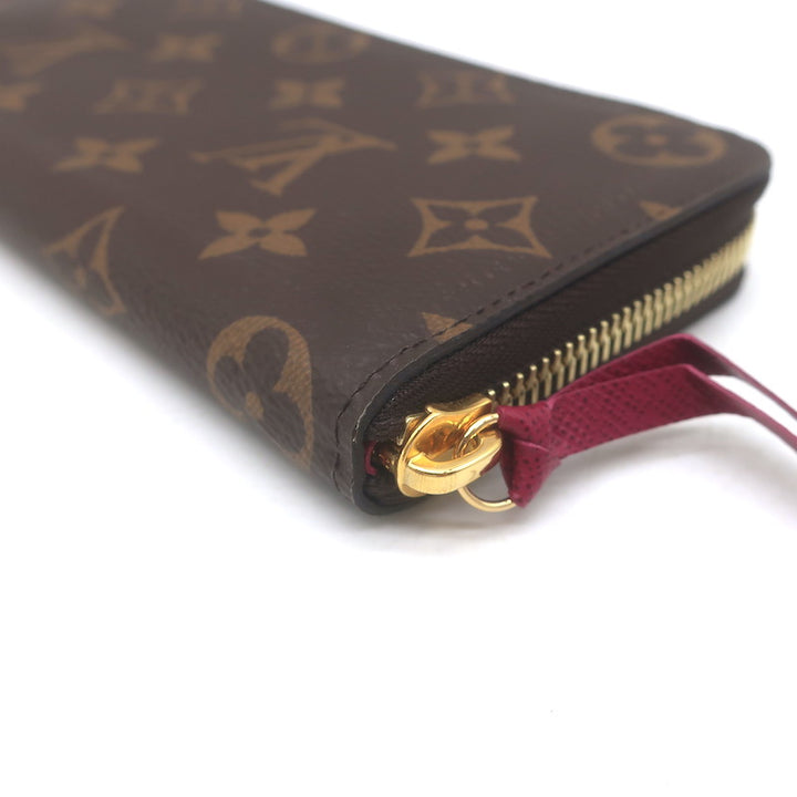 Louis Vuitton Clemence Wallet Brown Monogram Canvas &amp; Fuchsia Leather NEW