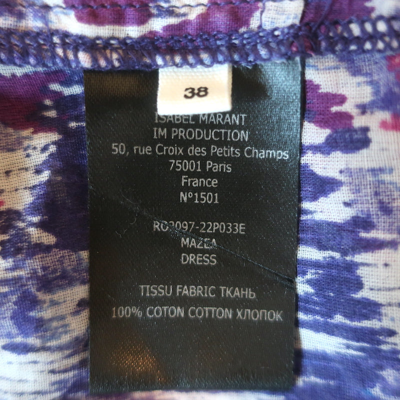 Isabel Marant Etoile Mazea Mini Dress Purple Printed Cotton Size 38