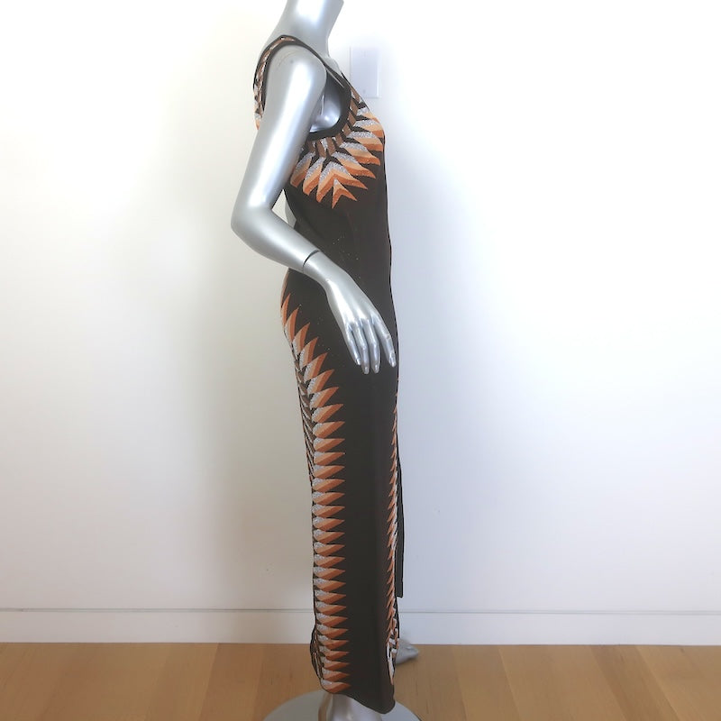 Rabanne Metallic Jacquard Maxi Tank Dress Brown Stretch Knit Size Extra Small