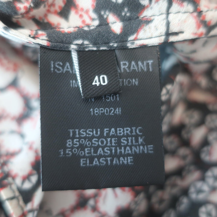 Isabel Marant Bali Ruched Zip-Front Blouse Black Printed Stretch Silk Size 40