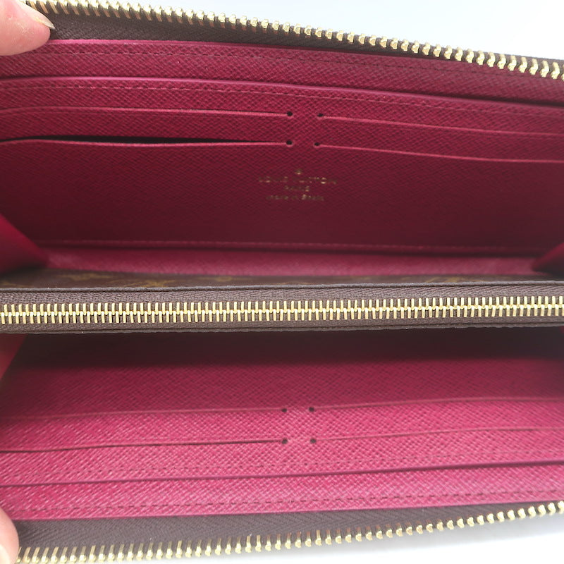 Louis Vuitton Clemence Wallet Brown Monogram Canvas &amp; Fuchsia Leather NEW