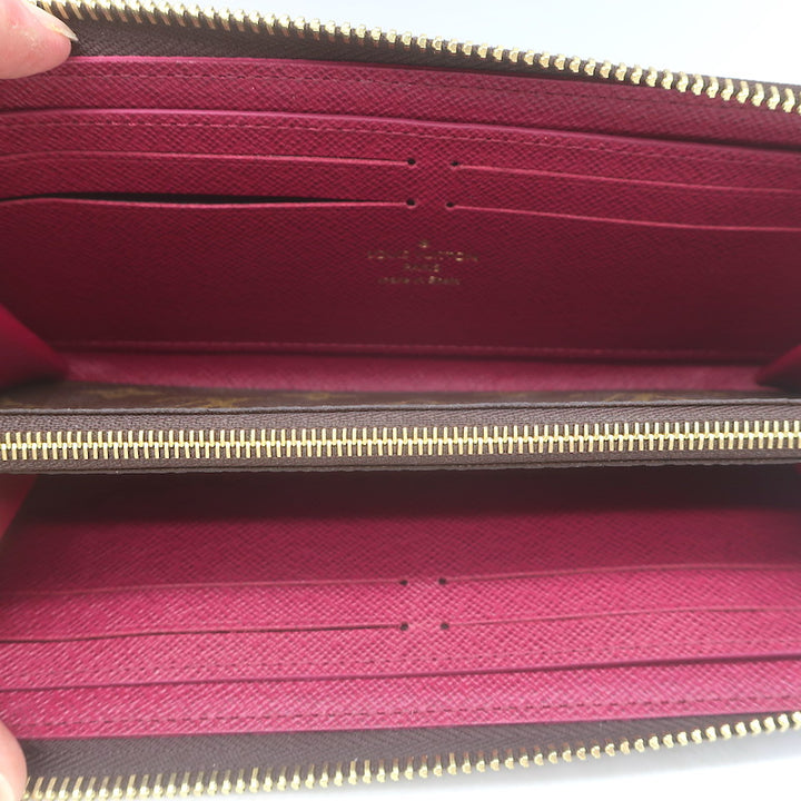 Louis Vuitton Clemence Wallet Brown Monogram Canvas &amp; Fuchsia Leather NEW