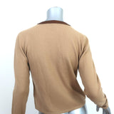 Ralph Lauren Black Label Leather-Trim Cashmere Sweater Jacket Beige Size Large