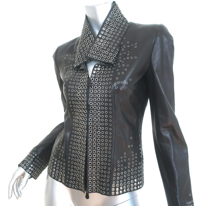 Alexander McQueen Grommet-Embellished Leather Jacket Black Size 40