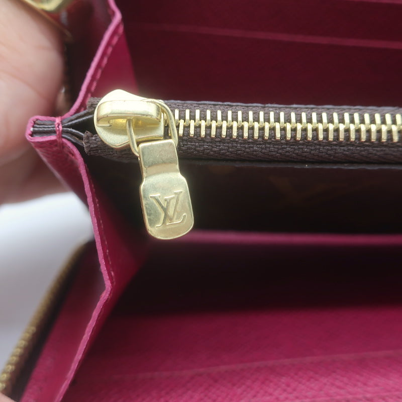 Louis Vuitton Clemence Wallet Brown Monogram Canvas &amp; Fuchsia Leather NEW