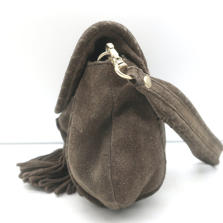 Vanessa Bruno Small Tassel Wristlet Clutch Bag Dark Brown Suede