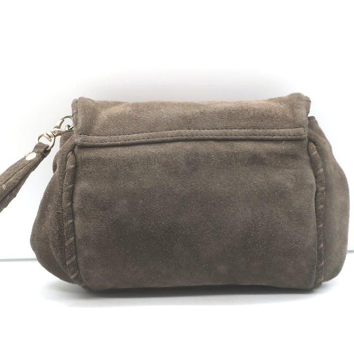 Vanessa Bruno Small Tassel Wristlet Clutch Bag Dark Brown Suede