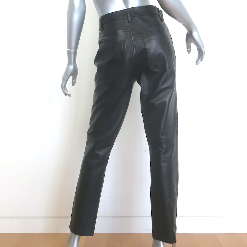 KHAITE Leather Straight Leg High Rise Pants Black Size 4