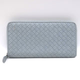Bottega Veneta Intrecciato Zip Around Wallet Light Blue Leather