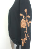 Dries Van Noten Floral-Embroidered Long Sleeve Top Black Cotton Size Small