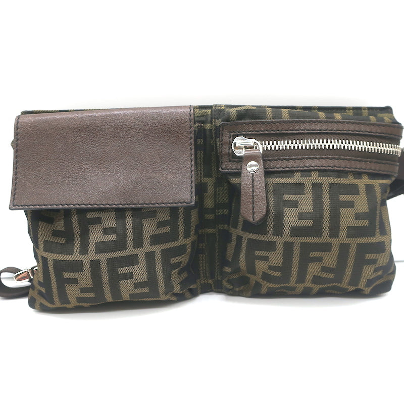 Fendi Zucca Fanny Pack Belt Bag Brown Canvas &amp; Leather