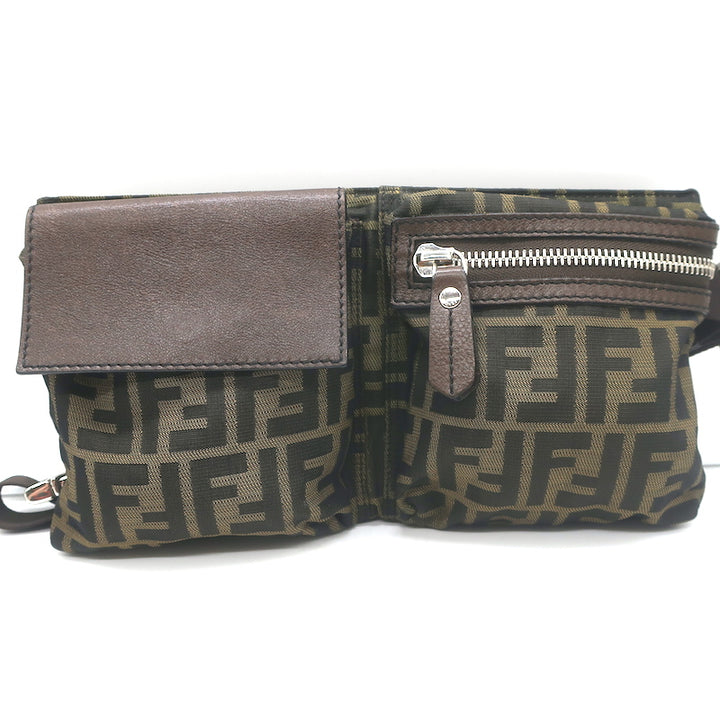 Fendi Zucca Fanny Pack Belt Bag Brown Canvas &amp; Leather