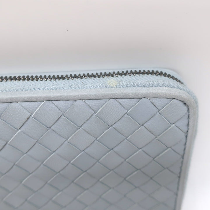 Bottega Veneta Intrecciato Zip Around Wallet Light Blue Leather