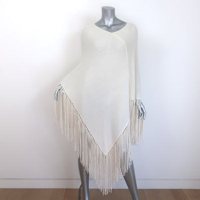 The Perfext Fringed Cashmere Poncho Sweater Cream One Size