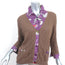 Etro Ruffled Silk-Trim Cardigan Brown Cotton Cable Knit Size 46