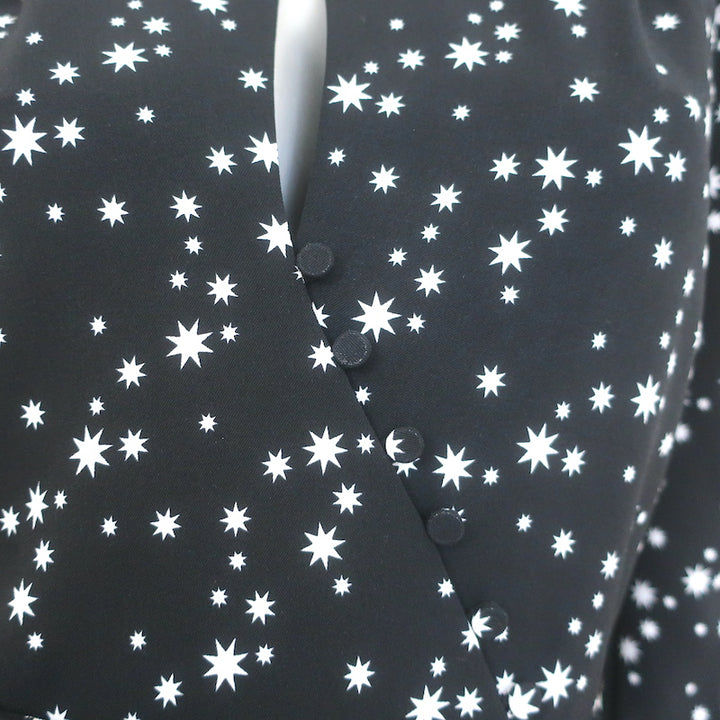 Jonathan Simkhai Star Print Puff Sleeve Wrap Dress Black Crepe Size 12