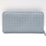 Bottega Veneta Intrecciato Zip Around Wallet Light Blue Leather