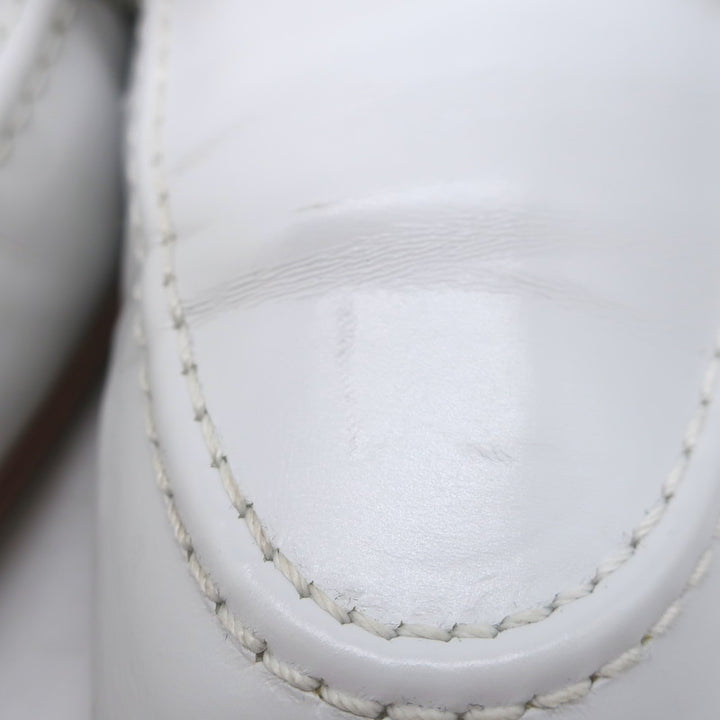 Chanel Pearl &amp; Chain-Embellished Loafers White Leather Size 39