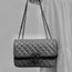 CHANEL TWO TONE DOUBLE FLAP BAG GRAY AND BLACK WITH LEATHER COVERED CC