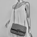 CHANEL TWO TONE DOUBLE FLAP BAG GRAY AND BLACK WITH LEATHER COVERED CC