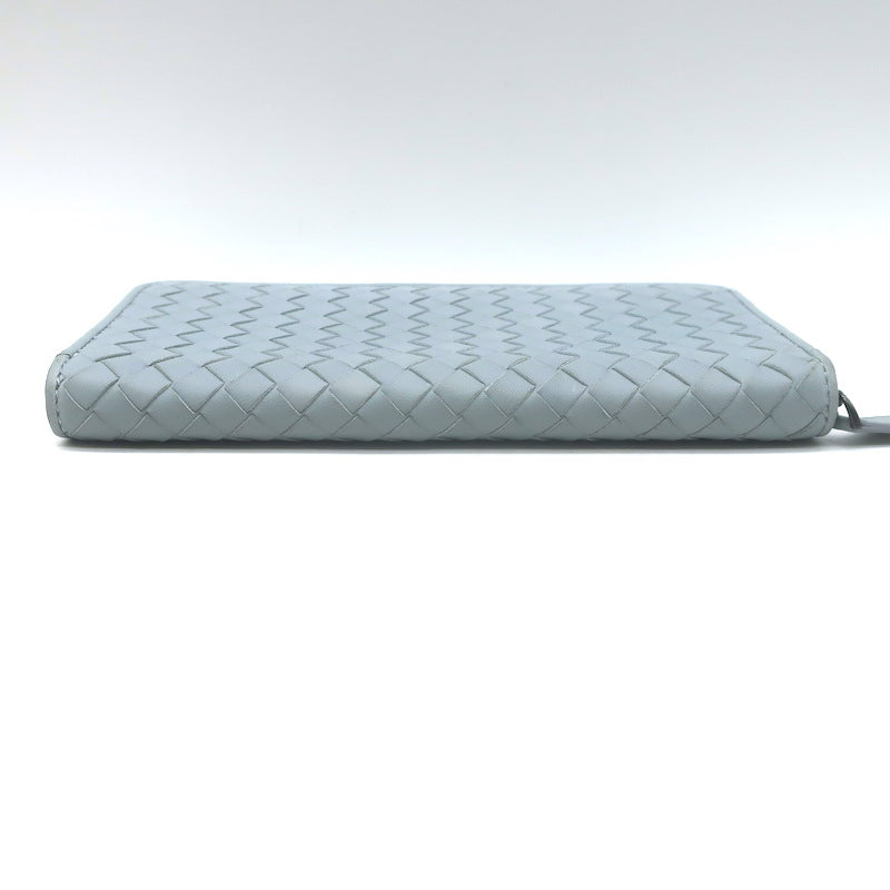 Bottega Veneta Intrecciato Zip Around Wallet Light Blue Leather