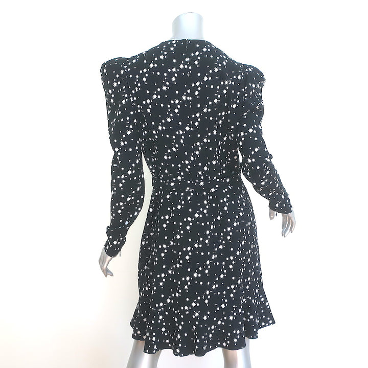 Jonathan Simkhai Star Print Puff Sleeve Wrap Dress Black Crepe Size 12