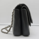 CHANEL TWO TONE DOUBLE FLAP BAG GRAY AND BLACK WITH LEATHER COVERED CC