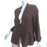 Max Mara Puro Lino Drape-Front Blazer Dark Brown Linen Size 46 One-Button Jacket