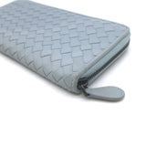 Bottega Veneta Intrecciato Zip Around Wallet Light Blue Leather