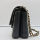 CHANEL TWO TONE DOUBLE FLAP BAG GRAY AND BLACK WITH LEATHER COVERED CC