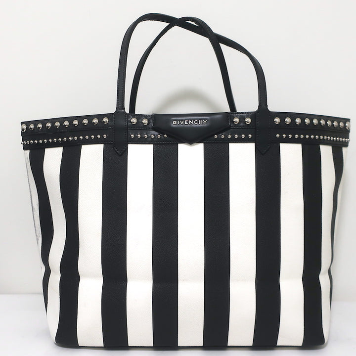 Givenchy Large Antigona Tote Black &amp; White Striped Coated Canvas Shoulder Bag