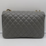 CHANEL TWO TONE DOUBLE FLAP BAG GRAY AND BLACK WITH LEATHER COVERED CC