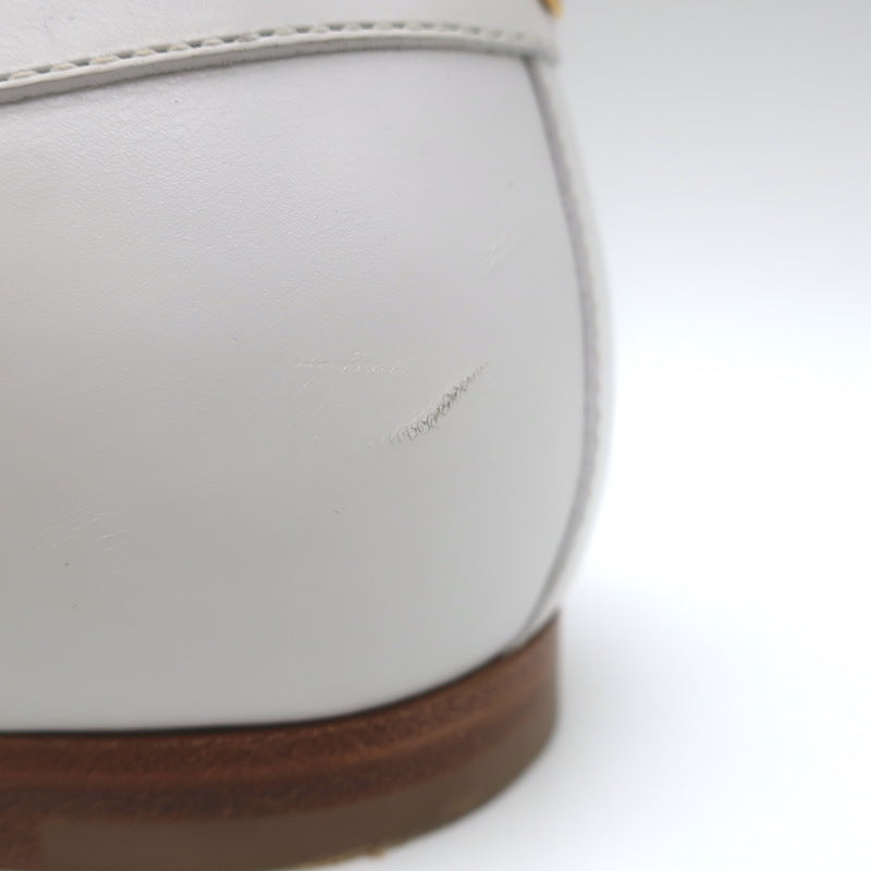 Chanel Pearl &amp; Chain-Embellished Loafers White Leather Size 39