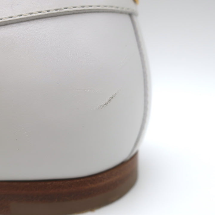 Chanel Pearl &amp; Chain-Embellished Loafers White Leather Size 39