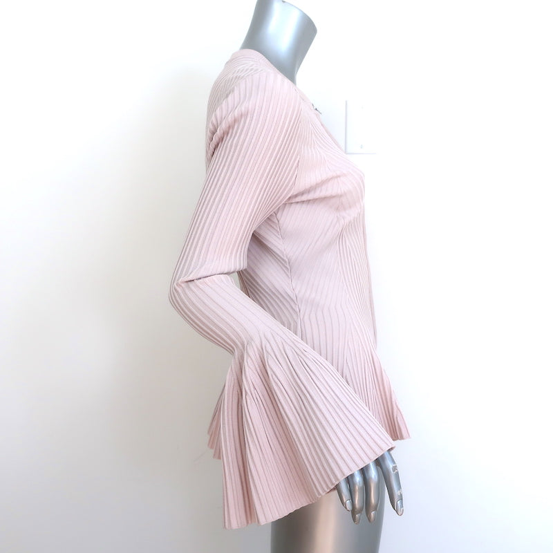 Jonathan Simkhai Zip-Front Peplum Cardigan Blush Ribbed Knit Size Medium