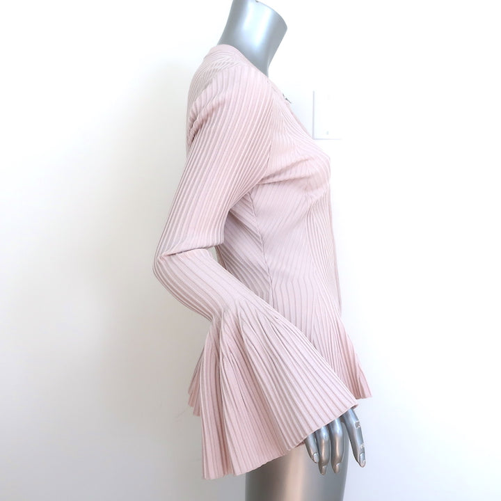 Jonathan Simkhai Zip-Front Peplum Cardigan Blush Ribbed Knit Size Medium