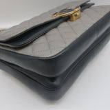 CHANEL TWO TONE DOUBLE FLAP BAG GRAY AND BLACK WITH LEATHER COVERED CC