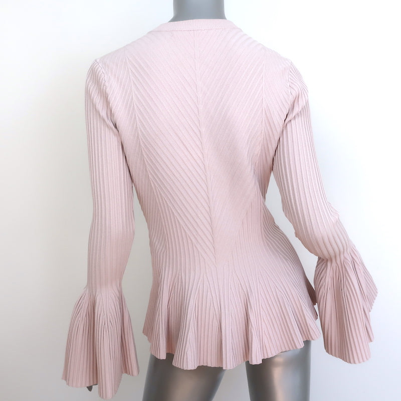 Jonathan Simkhai Zip-Front Peplum Cardigan Blush Ribbed Knit Size Medium