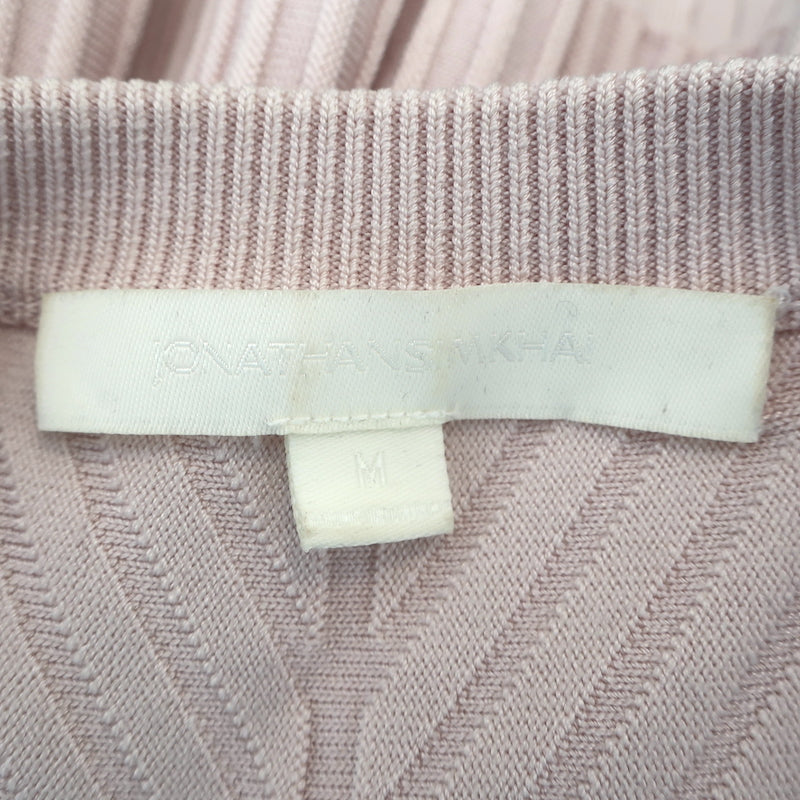 Jonathan Simkhai Zip-Front Peplum Cardigan Blush Ribbed Knit Size Medium