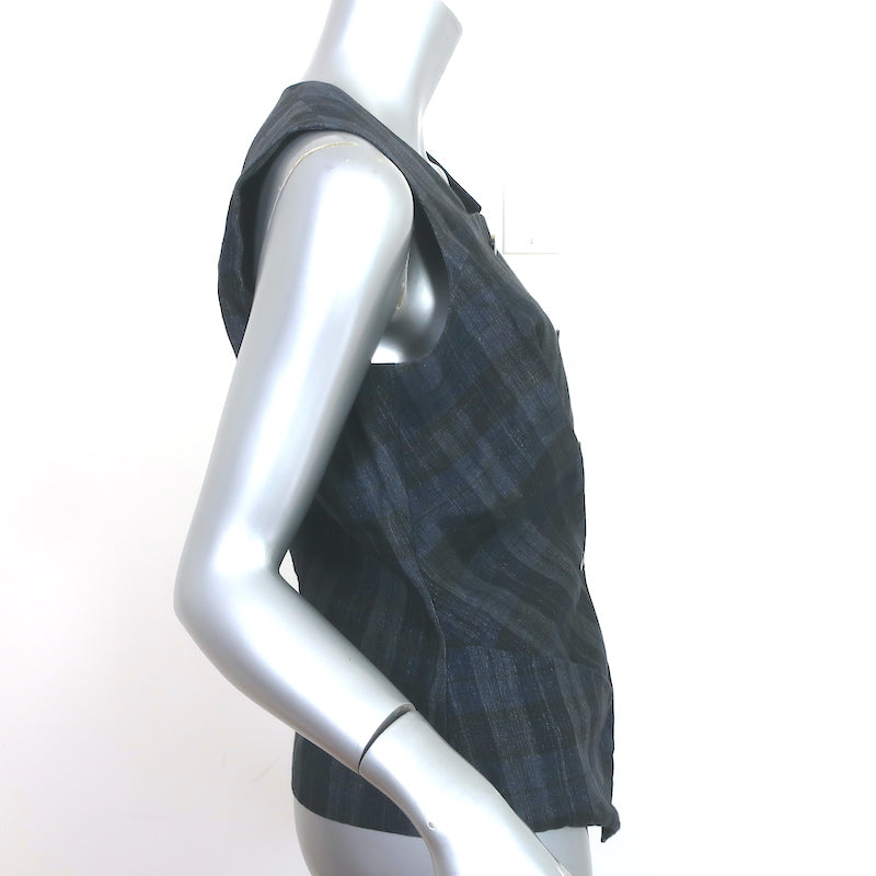 Vivienne Westwood Red Label Top Blue/Gray Checked Linen Size 44 Sleeveless Vest