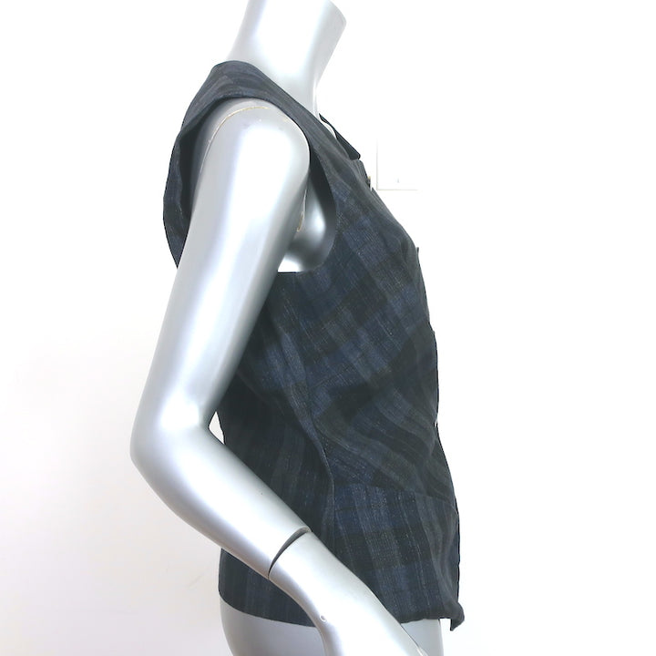 Vivienne Westwood Red Label Top Blue/Gray Checked Linen Size 44 Sleeveless Vest