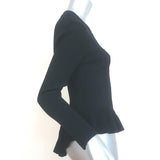 Jonathan Simkhai Zip-Front Peplum Cardigan Black Ribbed Knit Size Medium