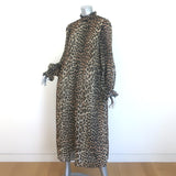 Ganni Pleated Leopard Print Midi Dress Brown Georgette Size 38
